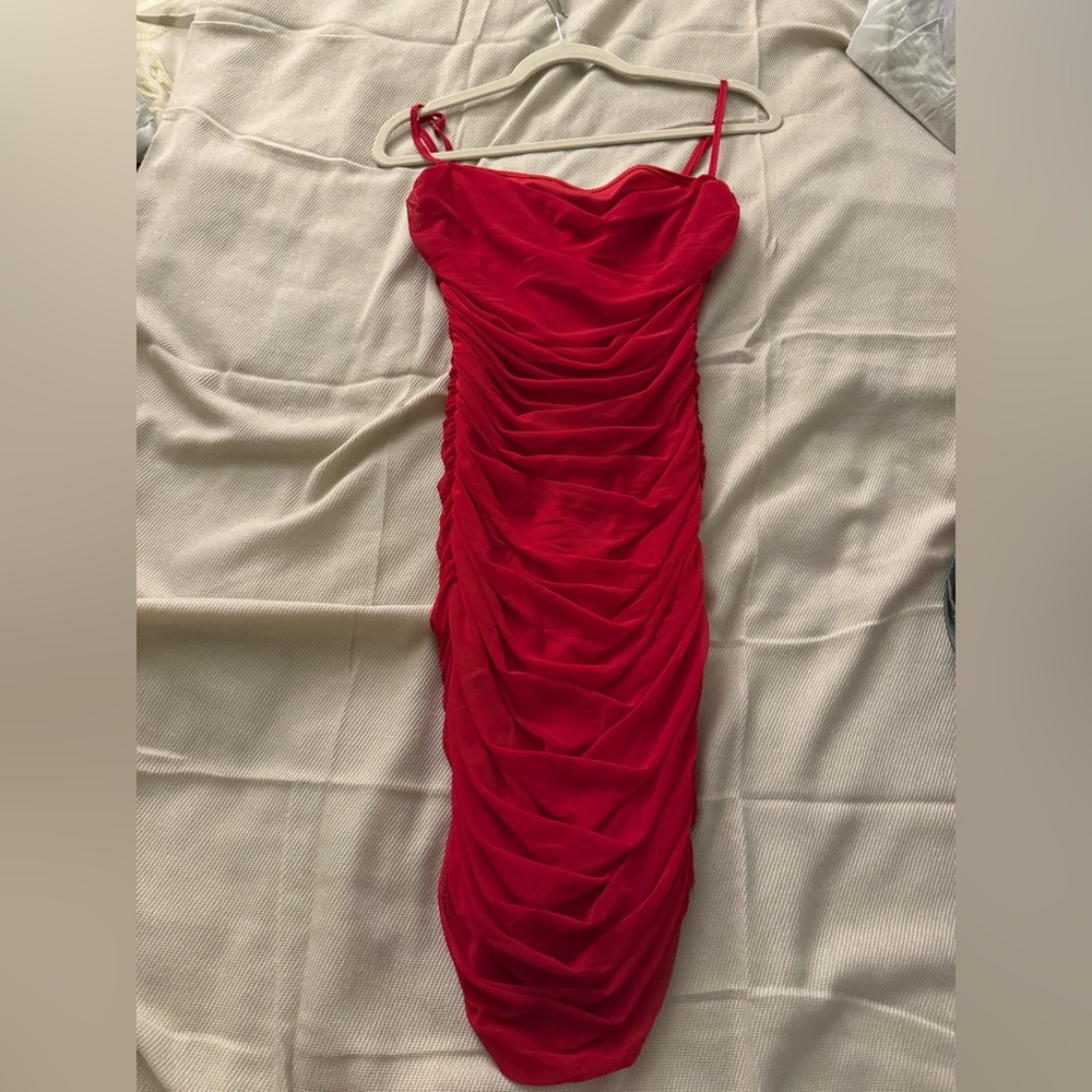 Mini Red Ruched Dress